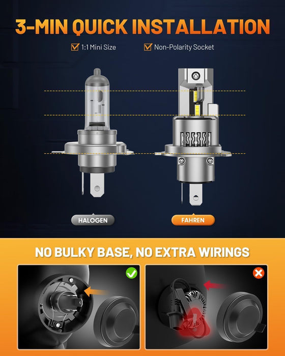 Fahren 9003/H4 LED Bulb, 50000LM 10X Super Brighter & Perfect Beam Pattern, Ultra Brighter HB2 Fog Bulbs