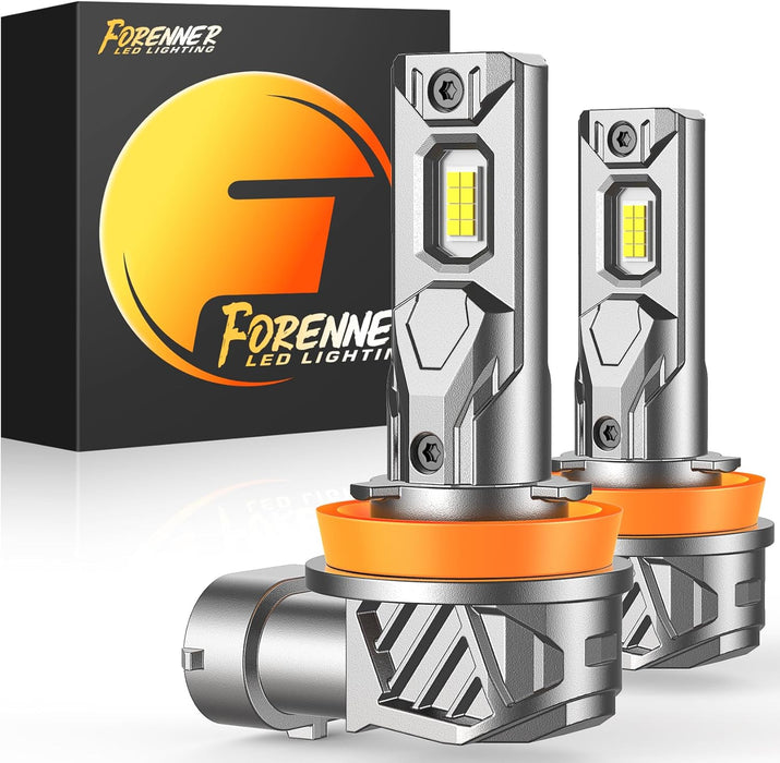 forenner H11 Light Bulbs, Ultra Brightness H11 H8 H9 H16 Bulbs with No Adapter Required, 1:1 Min Quick Setup, IP68 Waterproof, Pack of 2