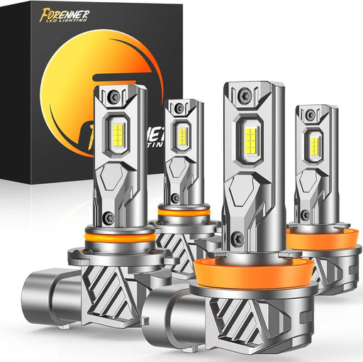 forenner Latest Upgraded H11/H9/H8 9005/HB3 Light Bulbs, Ultra Brightness 6500K Cool White, H11 9005 Fog Light Bulbs, 1:1 Mini Size Front Fog Lamps, Play-N-Plug, Pack of 4