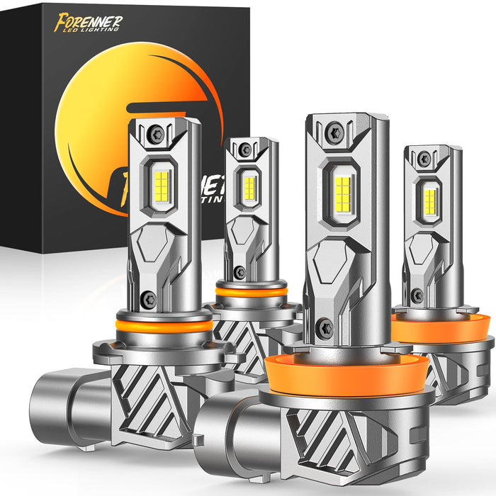 forenner H11 Light Bulbs, Ultra Brightness H11 H8 H9 H16 Bulbs with No Adapter Required, 1:1 Min Quick Setup, IP68 Waterproof, Pack of 2