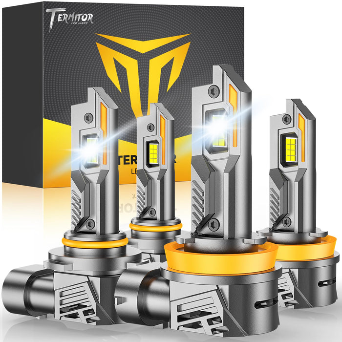 H11/H8/H9 9005/HB3 LED Bulbs Combo, 60,000LM 900% Ultra-Bright, Real 1:1 Halogen Size, 6500K White 70000Hrs Long Life with Cooling Fan