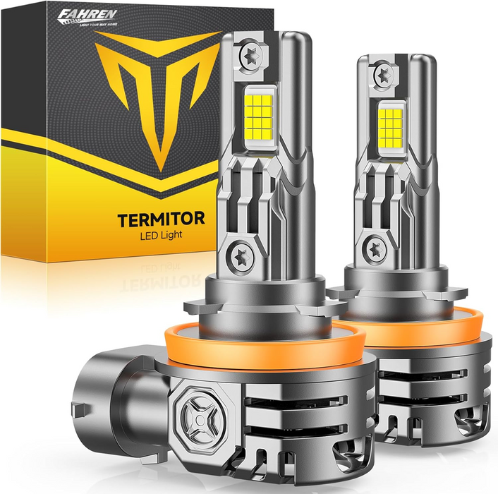 FAHREN H11/H9/H8 LED Headlight Bulbs, 1000% Brighter, 6500K Cool White, 1:1 Mini Size Halogen Replacement, Pack of 2