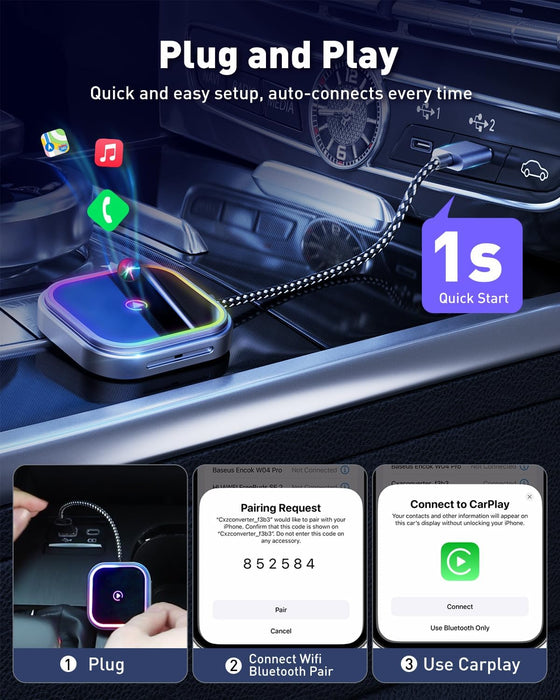 FAHREN 2-in-1 Wireless Carplay Adapter for iPhone & Android