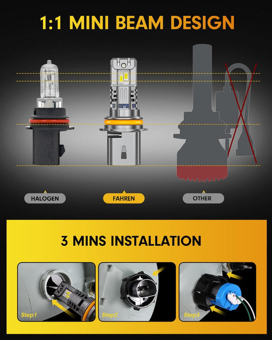 FAHREN 9007 Light Bulbs, 40000LM 900% Brighter HB5 Bulbs