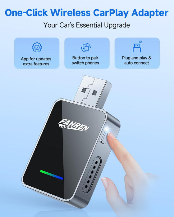 Fahren 2-in-1 Wireless CarPlay Adapter, Plug &amp; Play, One-Click User Switching