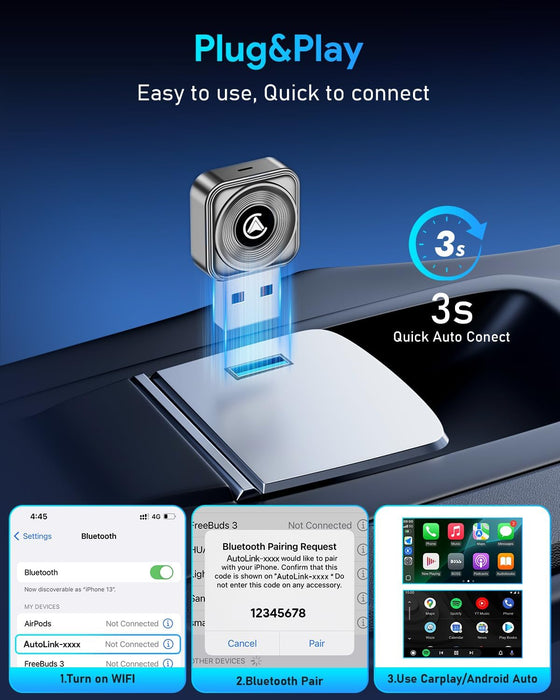 Fahren Wireless CarPlay Adapter iPhone Apple—Ultra Mini(60% Reduced Size),2026 2-in-1 Android Auto Adapter, 3X Automatic Connection, Plug and Play, Compatible with iOS 10+, Android 11+