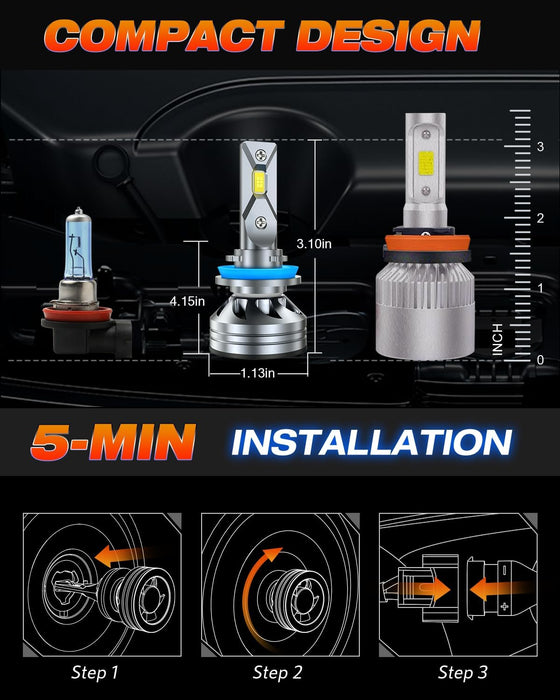 FAHREN H11 H8 H9 LED Light Bulb| 800% Brightness 6500K