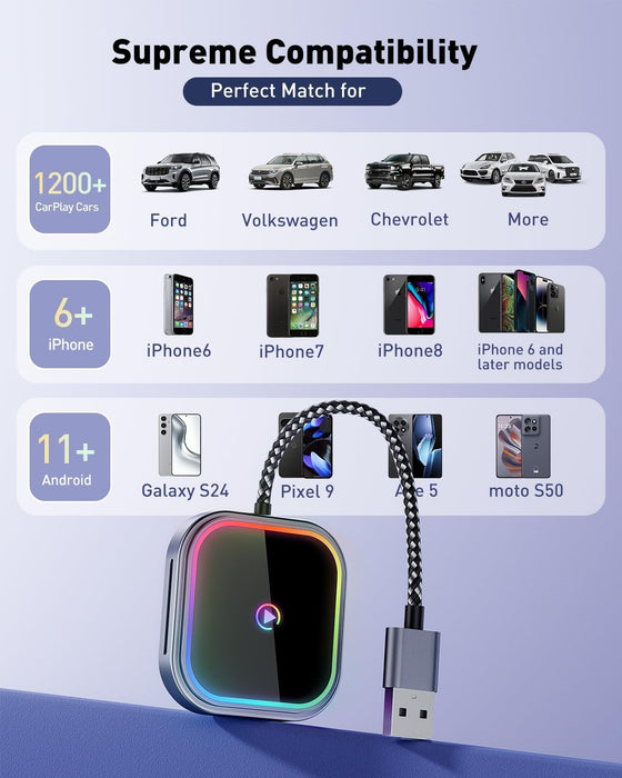 FAHREN 2-in-1 Wireless Carplay Adapter for iPhone & Android