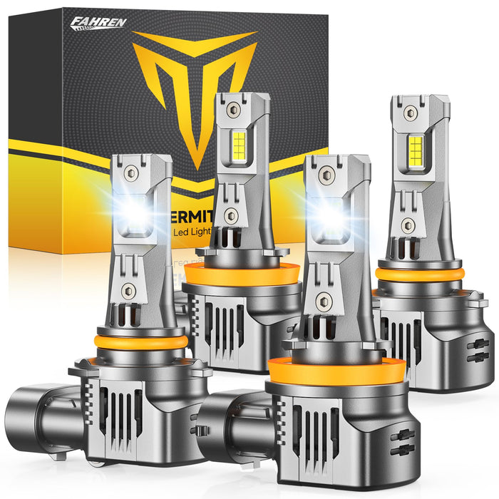 FAHREN 9005 9006 Bulbs Combo, 120,000LM 10X Ultra-Bright HB3 HB4 Led Bulbs,6500K Cool-White, 99% CANBUS Compatibility, Plug and Play, IP68 Waterproof HID fog bulbs, Pack of 4