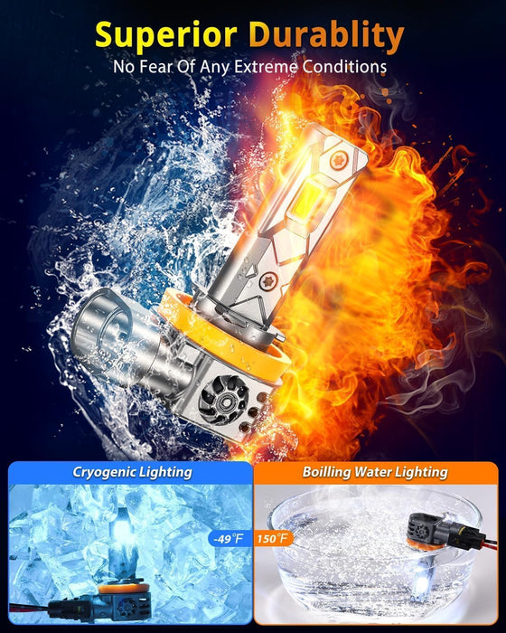 FAHREN 2025 Upgraded H11/H9/H8 9005/HB3 𝐋𝐄𝐃 Bulbs Combo, 𝟏𝟎𝐗 𝟏𝟎𝟎,𝟎𝟎𝟎𝐋𝐌 Ultra Brighter H11 9005 Fog Lights or Off-Road Use, 1:1 Size 6500K White Plug N Play, Pack of 4