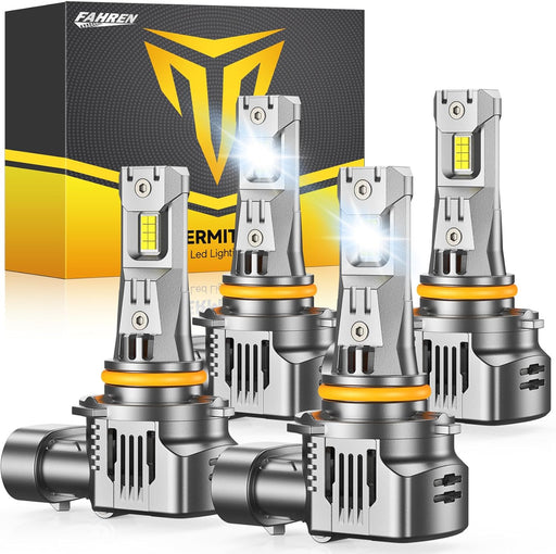 FAHREN 9005 9006 Bulbs Combo, 120,000LM 10X Ultra-Bright HB3 HB4 Led Bulbs,6500K Cool-White, 99% CANBUS Compatibility, Plug and Play, IP68 Waterproof HID fog bulbs, Pack of 4