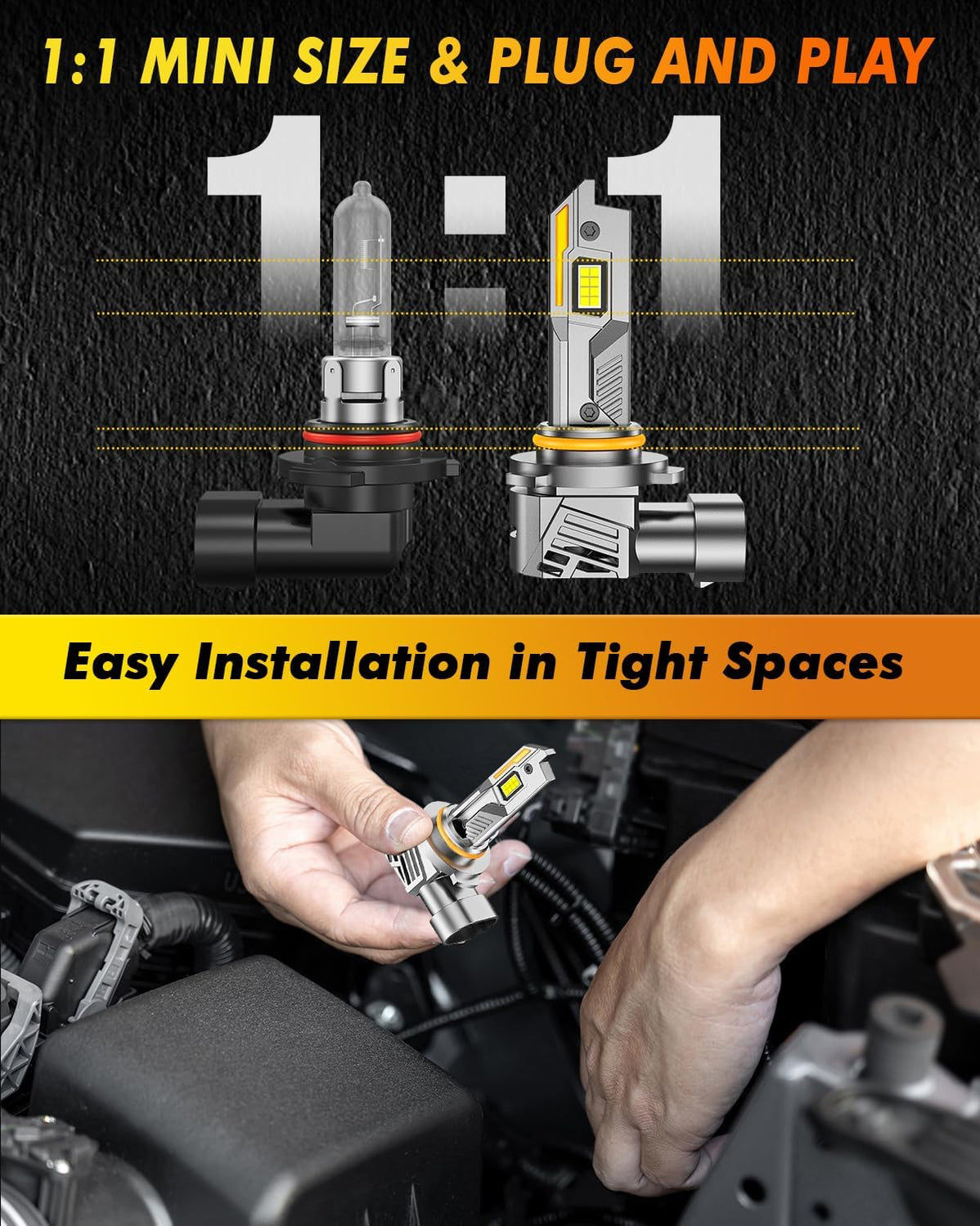 68 Bulb Termitor 9012 HIR2 LED Bulbs, 800% Super Bright 6500K Mini Size 2-Pack ...
