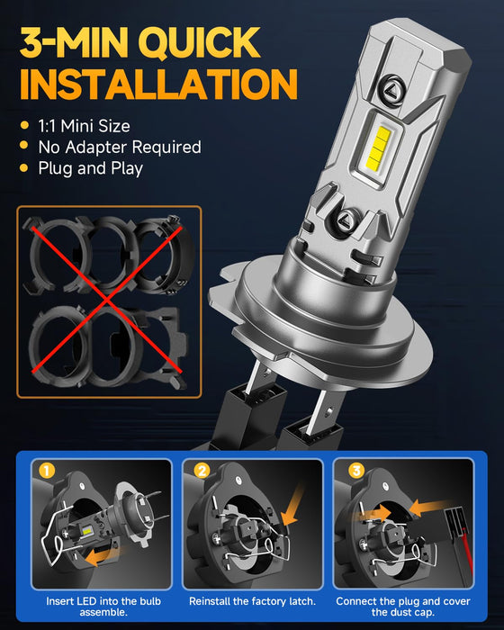 FAHREN H7 LED Headlight Bulb, 1:1 Size H7 LED Bulb, Plug and Play Non-Polarity All-in-One LED Fog Lights