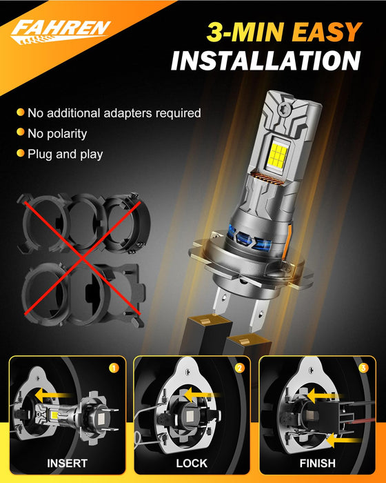 FAHREN 𝟓𝐭𝐡-𝐆𝐞𝐧 H7 LED Bulb, 𝟔𝟎𝟎𝟎𝟎𝐋𝐌 𝟏𝟐𝐗 Ultra Brighter H7 Fog Light, No Adapter Required Easy Install, 𝟏:𝟏 Mini Size Plug and Play