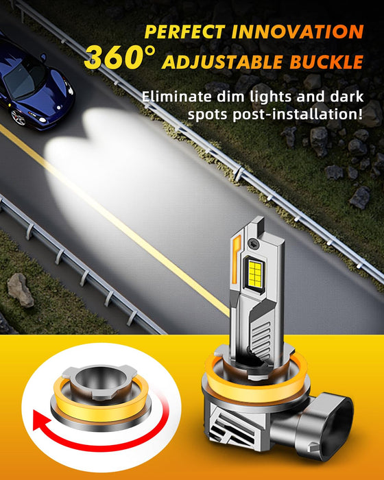 H11/H8/H9 9005/HB3 LED Bulbs Combo, 60,000LM 900% Ultra-Bright, Real 1:1 Halogen Size, 6500K White 70000Hrs Long Life with Cooling Fan