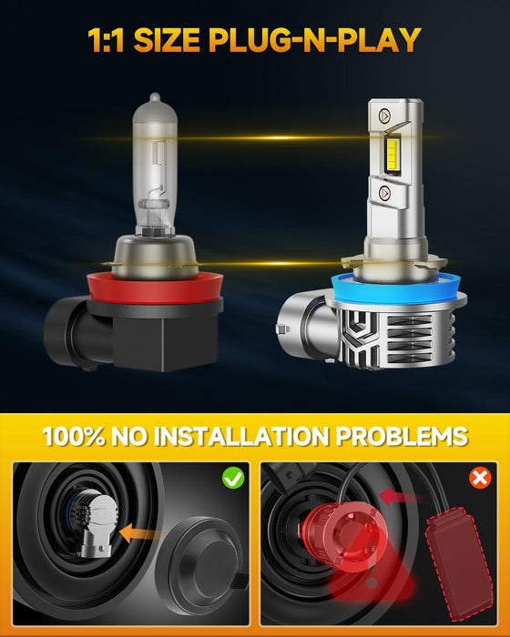 FAHREN H11 9005 LED Headlight Bulbs Combo, 1000% Brightness H11/H9/H8 Low Beam 9005/HB3 High Beam LED Headlights Conversion Kits