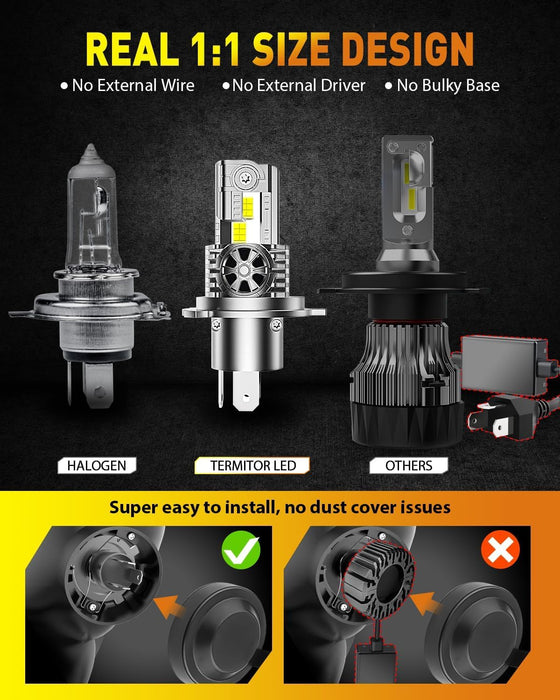 TERMITOR H4/9003/HB2 LED Bulbs Hi/Low Beam 36000LM 900% Super Brighter