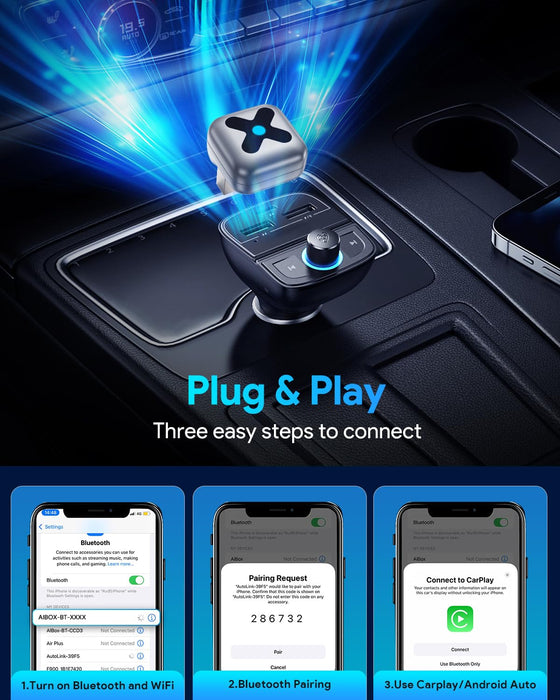 FAHREN 2-in-1 Wireless CarPlay Adapter, Convert Wired to Wireless Mini Car Play & Android Auto Adapter