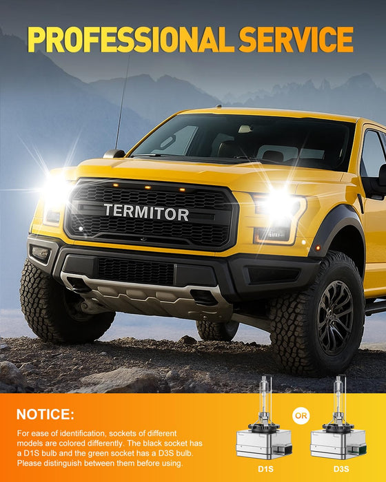 D3S Xenon HID Headlights Bulbs, 400% Enhanced Brightness, 6000K 35W Cool White High/Low Beam