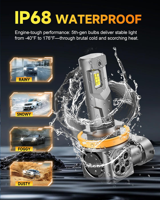 FAHREN H11/H9/H8 LED Bulbs, 5th Gen 70,000LM 1200% Brighter, 1:1 Mini Size, 6500K Cool White, H11 Fog Light with Fan